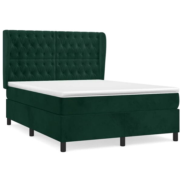 vidaXL Cama com molas/colch&atilde;o 140x190 cm veludo verde-escuro