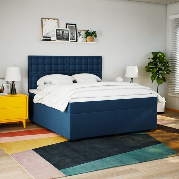 vidaXL Cama com molas/colch&atilde;o 180x200 cm tecido azul