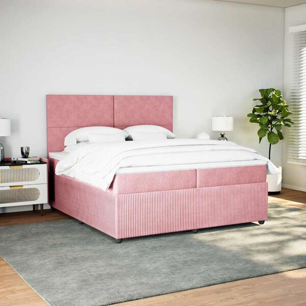 vidaXL Cama com molas/colch&atilde;o 200x200 cm veludo rosa