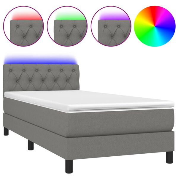 vidaXL Cama box spring c/ colch&atilde;o e LED 80x200 cm tecido cinza-escuro