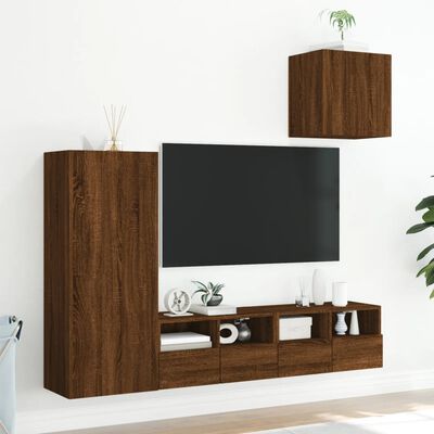 vidaXL 4pcs móveis de parede p/ TV derivados madeira carvalho castanho
