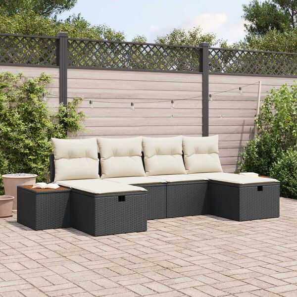 vidaXL Conjunto de Sofá de Jardim 6 pcs Preto Rattan Sintético
