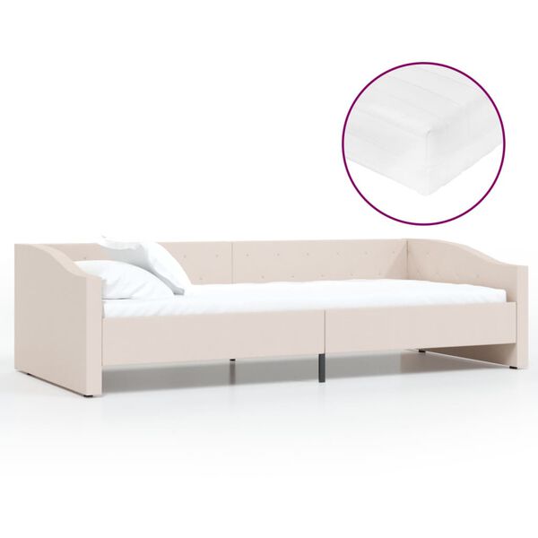 vidaXL Sof&aacute;-cama c/ colch&atilde;o e sa&iacute;da USB 90x200 cm tecido cor creme