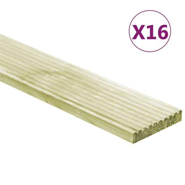 vidaXL T&aacute;buas de terra&ccedil;o 16 pcs 2,32 m&sup2; 1m pinho maci&ccedil;o impregnado