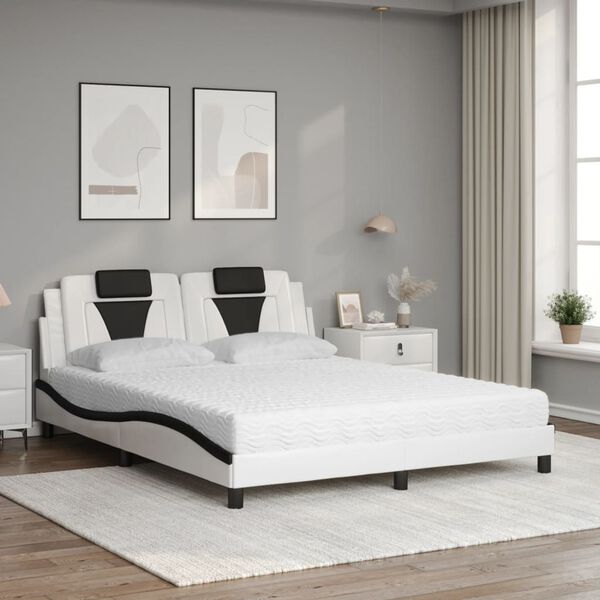 vidaXL Cama Viana com colch&atilde;o 160x200 cm couro artificial preto e branco