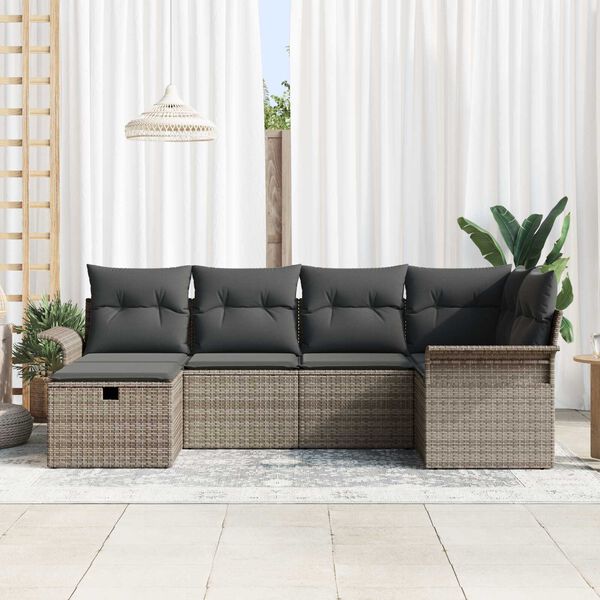 vidaXL Conjunto de Sofá de Jardim 6 pcs Cinzeto Rattan Sintético