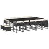 vidaXL 15 pcs conjunto de jantar p/jardim com almofad&otilde;es vime PE preto