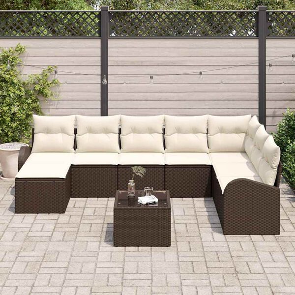 vidaXL Conjunto de Sof&aacute; de Jardim 9 pcs Castanho Rattan Sint&eacute;tico
