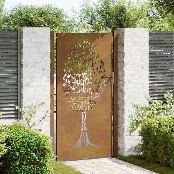 vidaXL Port&atilde;o de jardim 100x175 cm em a&ccedil;o corten com design de &aacute;rvore