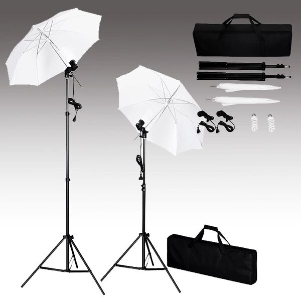 vidaXL Kit est&uacute;dio de fotografia com fundos + ilumina&ccedil;&atilde;o e sombrinhas