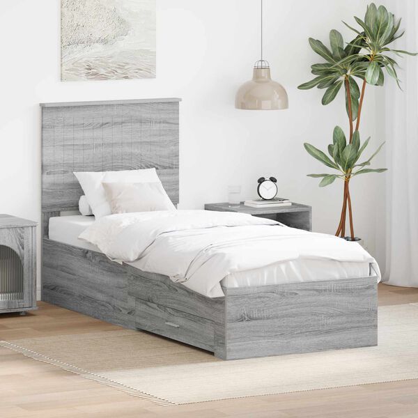 vidaXL Estrutura da Cama com gaveta Cinza Sonoma e Prata 70 x 190 cm