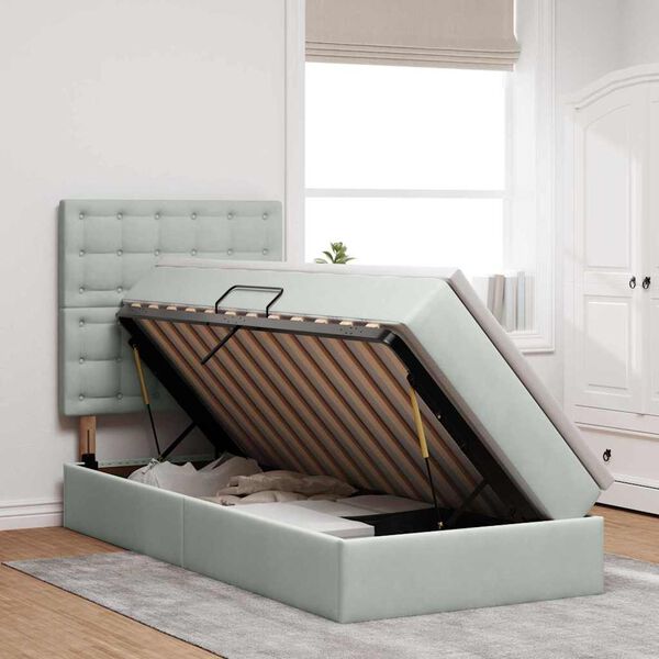 vidaXL Cama com arruma&ccedil;&atilde;o e colch&atilde;o Cinzento-claro 100 x 200 cm Veludo