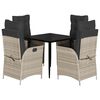 vidaXL 5 pcs conjunto de jantar p/ jardim c/ almofad&otilde;es cinzento claro