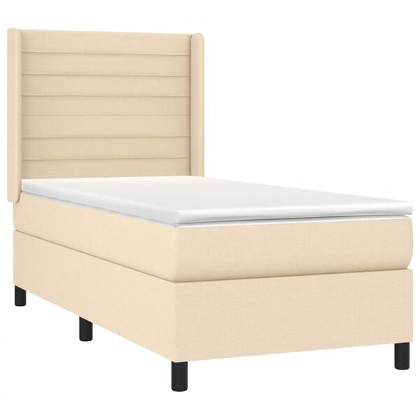 vidaXL Cama box spring c/ colch&atilde;o e LED 100x200 cm tecido cor creme