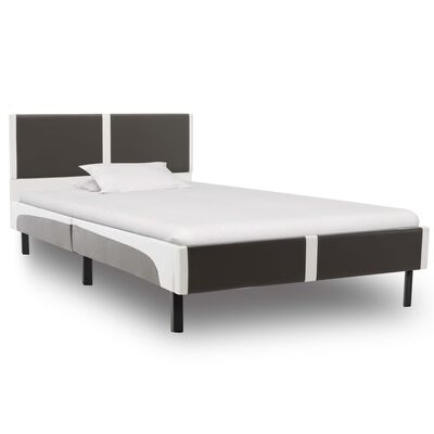 vidaXL Estrutura de cama 90x200 cm couro artificial cinzento e branco