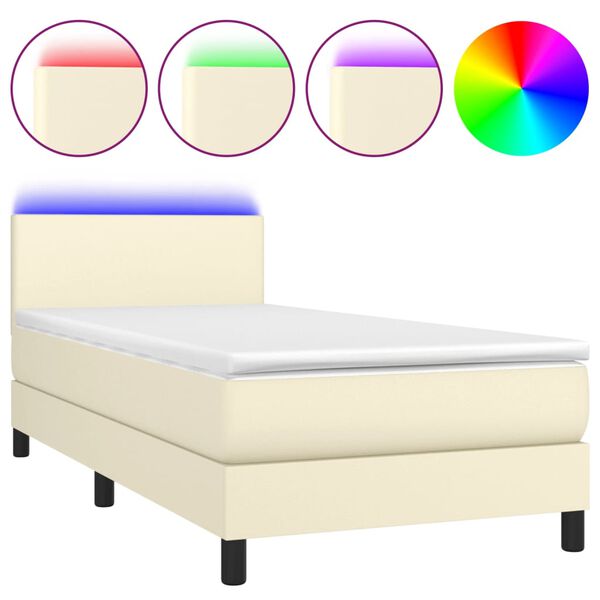 vidaXL Cama box spring c/ colch&atilde;o/LED 100x200cm couro artificial creme