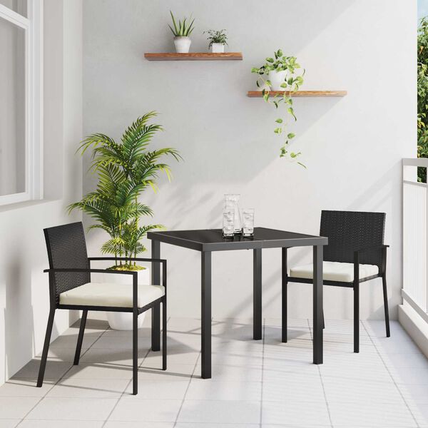 vidaXL Conjunto de Jantar para Jardim 3 pcs Preto A&ccedil;o revestido a p&oacute;