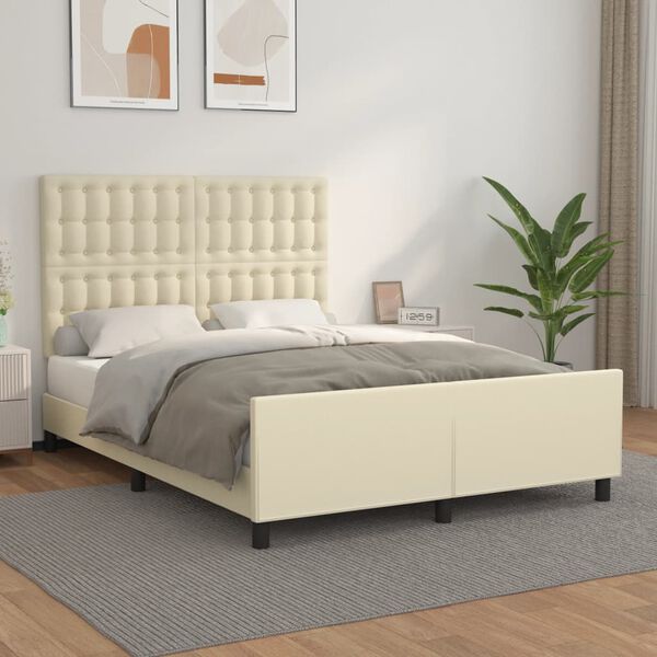 vidaXL Estrutura de cama c/ cabeceira couro artificial 140x200cm creme