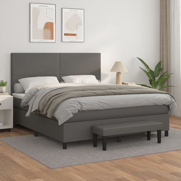 vidaXL Cama com molas/colch&atilde;o 180x200 cm couro artificial cinza
