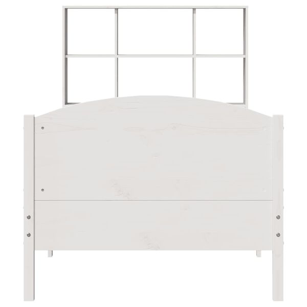 vidaXL Cama com estante sem colch&atilde;o 90x200 cm pinho maci&ccedil;o branco