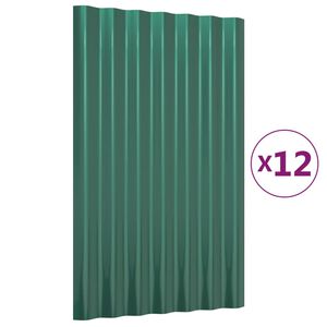 vidaXL Pain&eacute;is de telhado 12 pcs 60x36 cm a&ccedil;o galvanizado verde