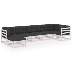 vidaXL 7 pcs conjunto lounge de jardim c/ almofadões pinho maciço