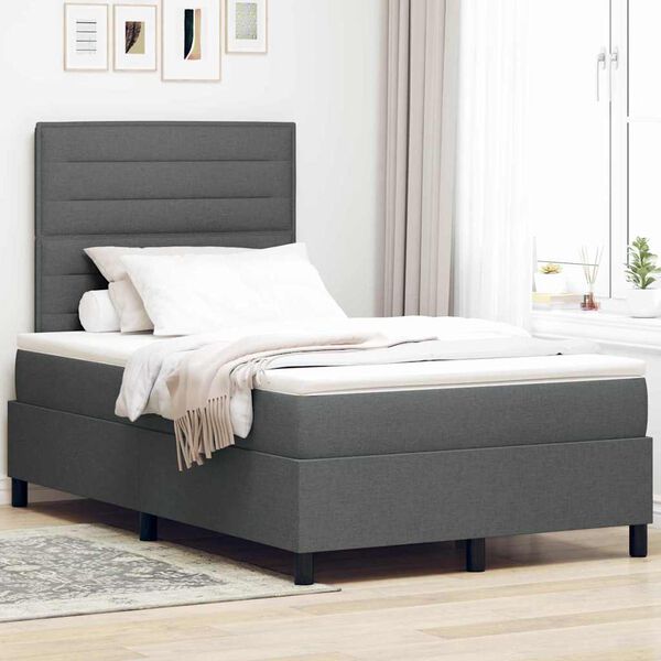 vidaXL Cama Box com colch&atilde;o Cinzento escuro 120 x 200 cm tecido