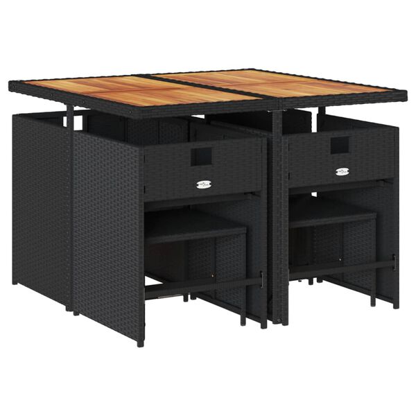 vidaXL 9 pcs conjunto de jantar p/ jardim c/ almofad&otilde;es vime PE preto