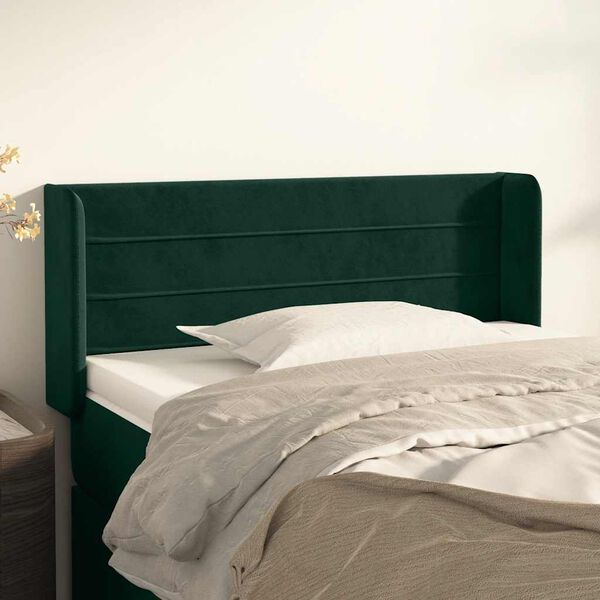 vidaXL Cabeceira de cama c/ abas veludo 103x16x78/88cm verde-escuro