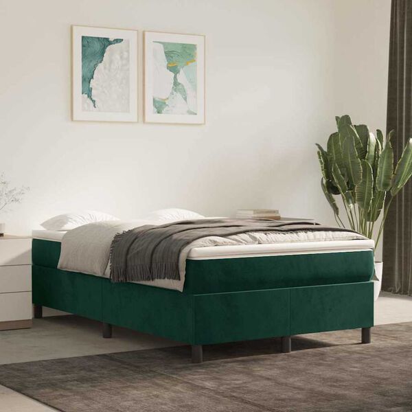 vidaXL Cama boxspring com colch&atilde;o 120x200 cm veludo verde-escuro