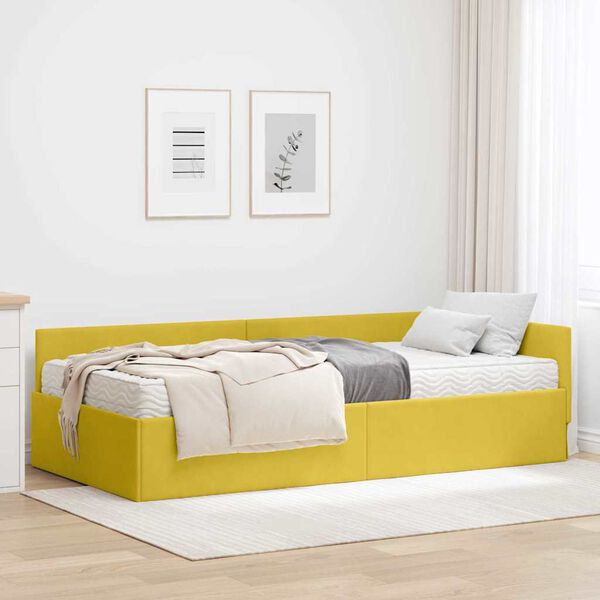vidaXL Estrutura de Cama de Canto com Colch&atilde;o 2 pcs Amarelo Veludo