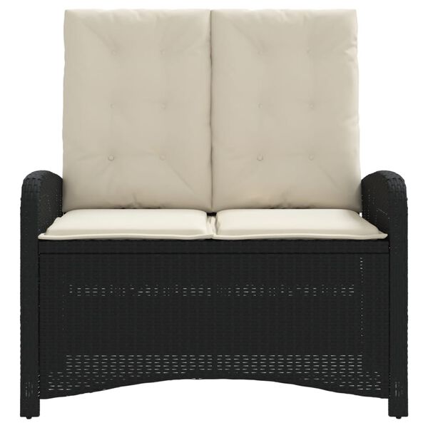 vidaXL Banco de jardim reclin&aacute;vel com almofad&otilde;es vime PE preto