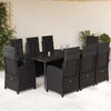 vidaXL 9 pcs conjunto de jantar p/ jardim c/ almofad&otilde;es vime PE preto