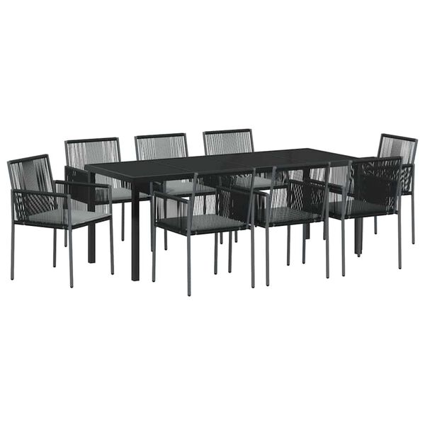 vidaXL Conjunto de Jantar para Jardim 9 pcs Preto Rattan de PE