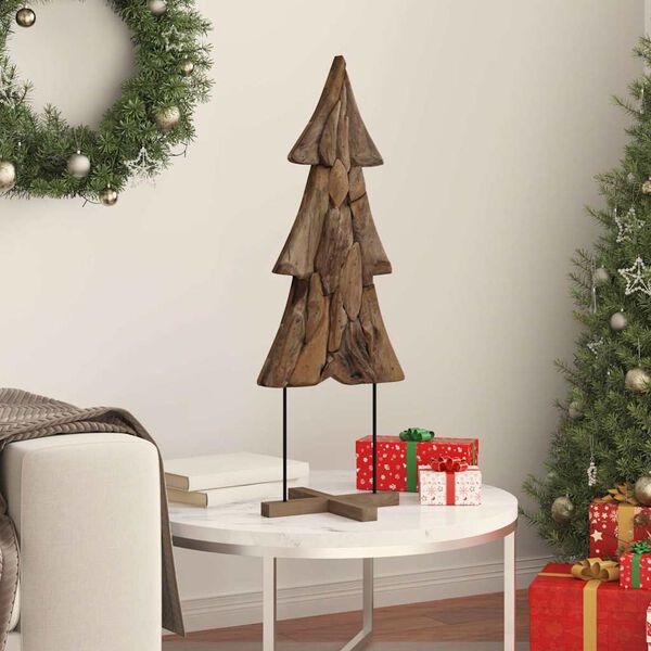 vidaXL &Aacute;rvore de Natal Castanho 90 cm Madeira de teca maci&ccedil;a