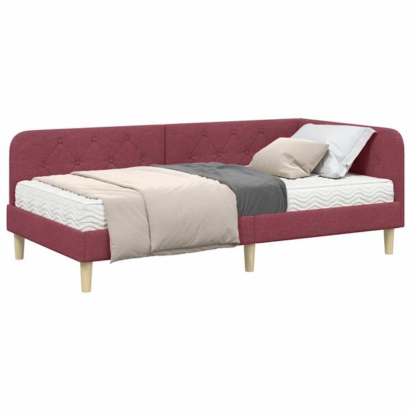 vidaXL Estrutura de Cama de Canto Vinho Vermelho 100 x 200 cm tecido