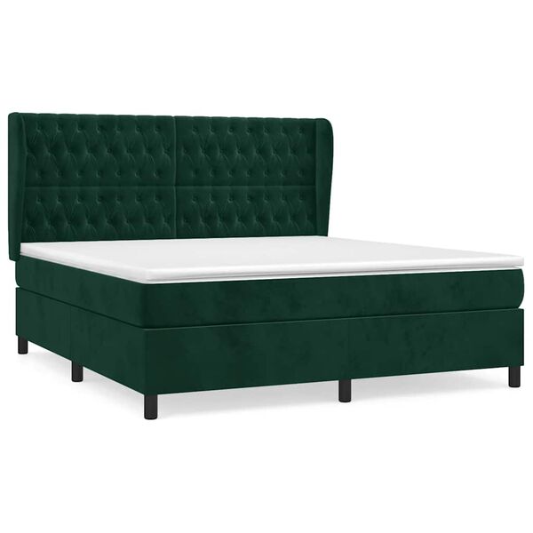 vidaXL Cama com molas/colch&atilde;o 180x200 cm veludo verde-escuro