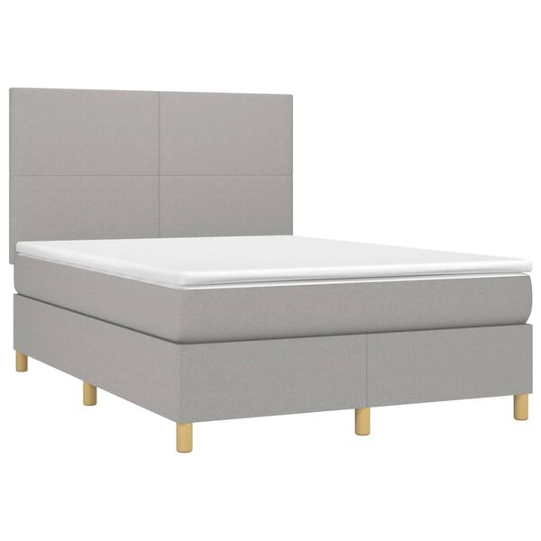 vidaXL Cama box spring c/ colch&atilde;o e LED 140x200 cm tecido cinza-claro
