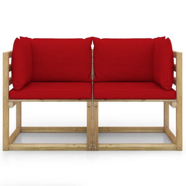 vidaXL Sof&aacute;s de canto p/ jardim c/ almofad&otilde;es 2pcs pinho impreg. verde