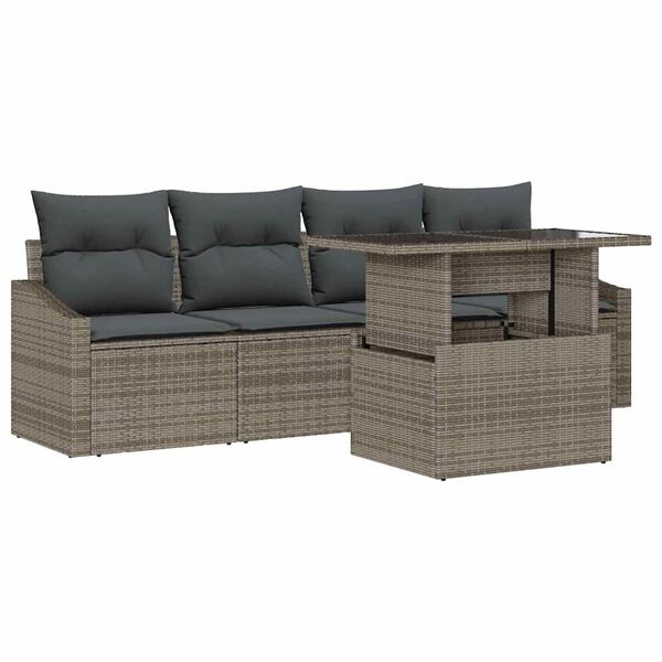 vidaXL Conjunto de Sof&aacute; de Jardim 5 pcs Cinzeto Rattan Sint&eacute;tico