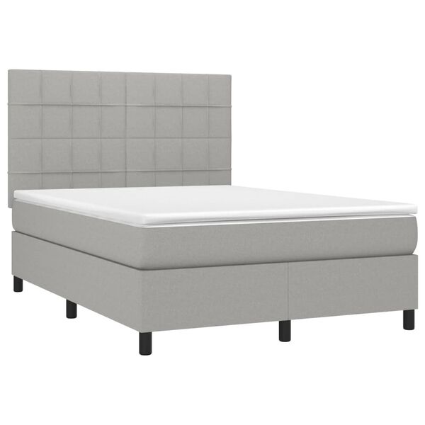 vidaXL Cama box spring c/ colch&atilde;o e LED 140x190 cm tecido cinza-claro