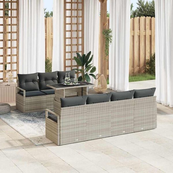 vidaXL Conjunto de Sof&aacute; de Jardim 8 pcs Cinzento-claro vime PE