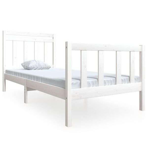 vidaXL Estrutura de cama solteiro 90x190 cm madeira maciça branco