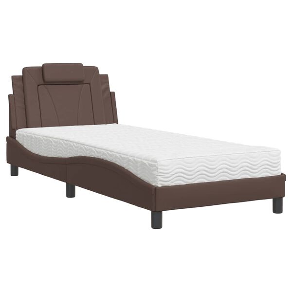 vidaXL Cama Viana com colch&atilde;o 80x200 cm couro artificial castanho
