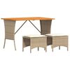 vidaXL 3 pcs conjunto de jantar p/ jardim com almofad&otilde;es vime PE bege