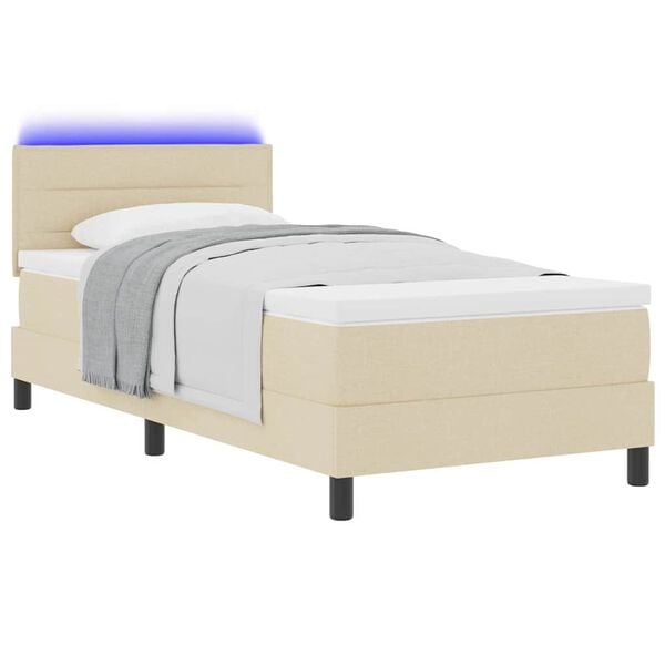 vidaXL Cama Box com colch&atilde;o com led Creme 100 x 200 cm tecido