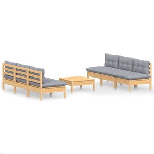 vidaXL 7 pcs conjunto lounge de jardim c/ almofad&otilde;es cinzentos pinho