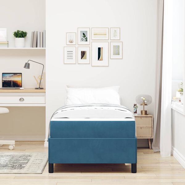 vidaXL Estrutura da Cama com colch&atilde;o Azul Escuro 90 x 190 cm tecido