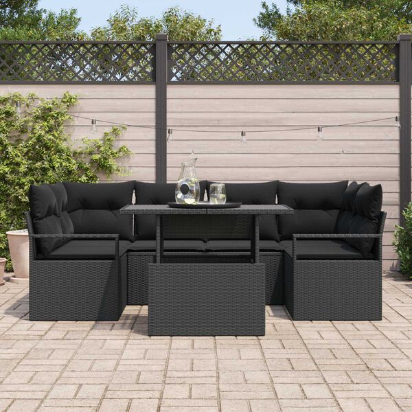 vidaXL Conjunto de Sof&aacute; de Jardim 7 pcs Preto Rattan Sint&eacute;tico