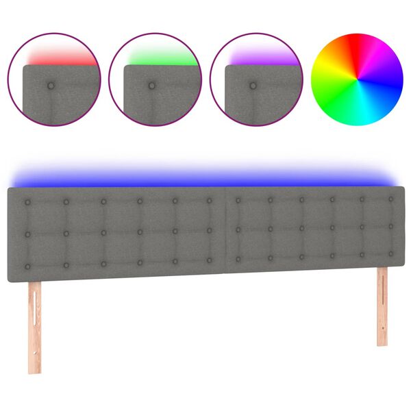 vidaXL Cabeceira de cama c/luzes LED tecido 180x5x78/88cm cinza-escuro